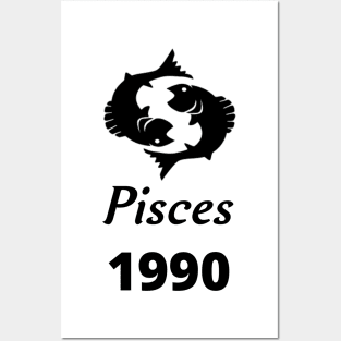 Black Zodiac Birthday Pisces 1990 Posters and Art